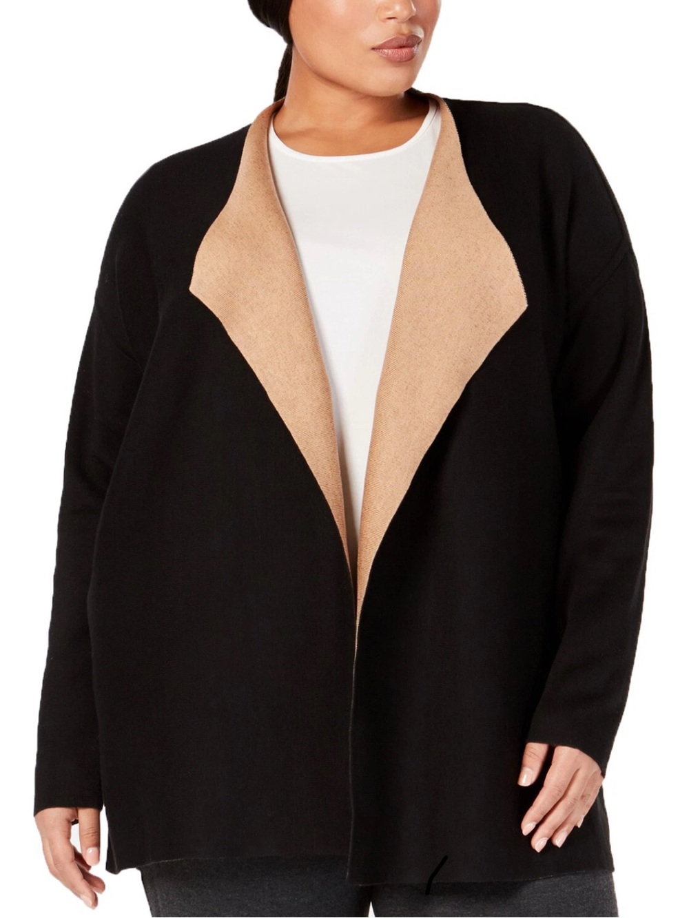 Eileen Fisher Silk Organic Cotton 3X Black Reversible Open Front Cardigan
